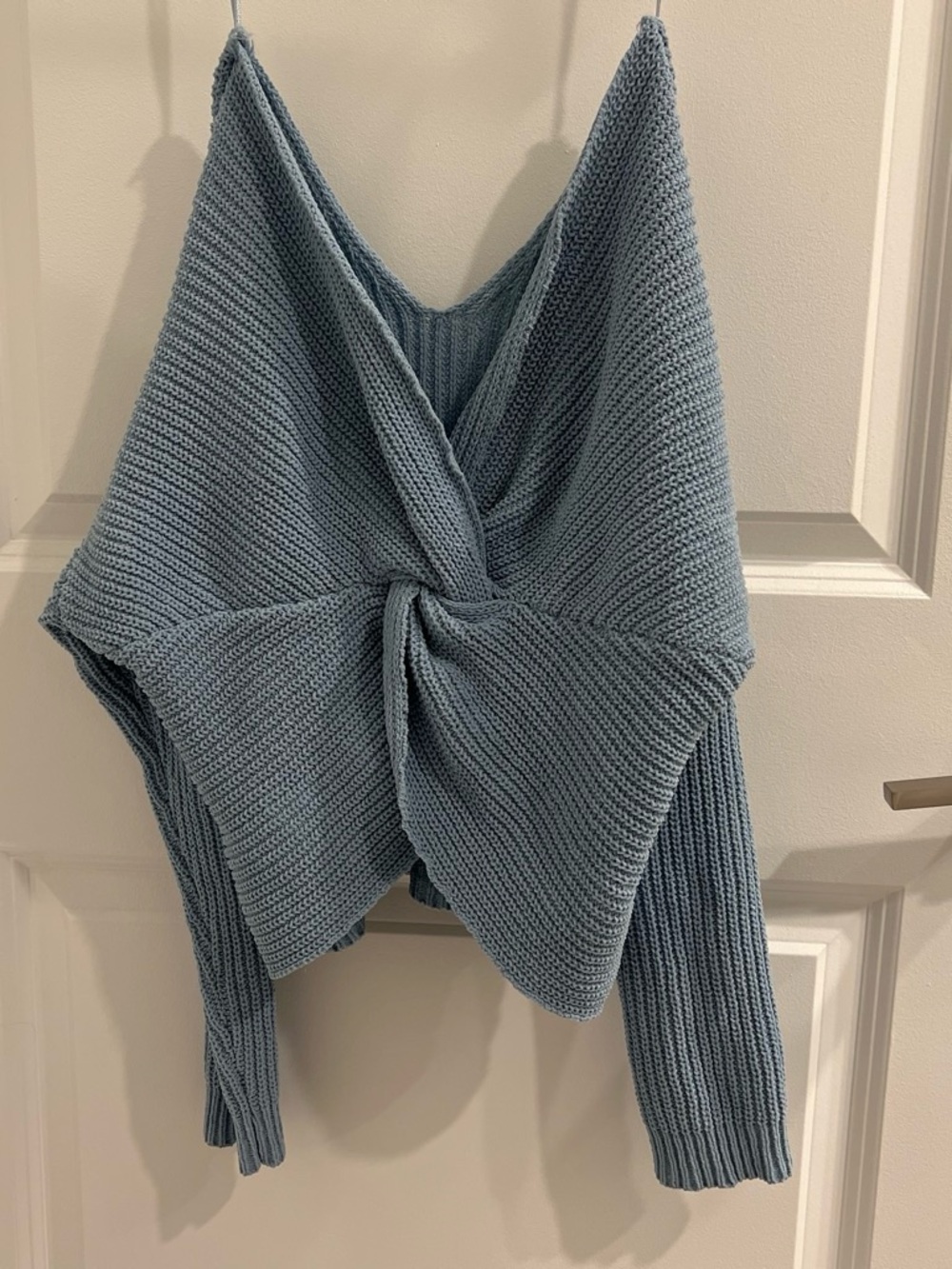 moon & madison Reversible Twist-Front Off-the-Shoulder Sweater - Light Blue